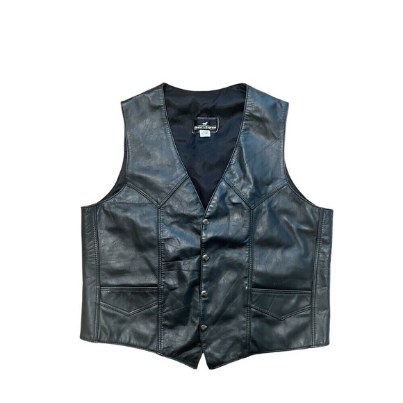 Western Express Leather Vest Black XXL Snap Buttons Cowboy Biker Western Wear - Picture 1 of 6